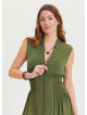 Khaki Summer Dress with Stand Collar and Zipper Detail 4440